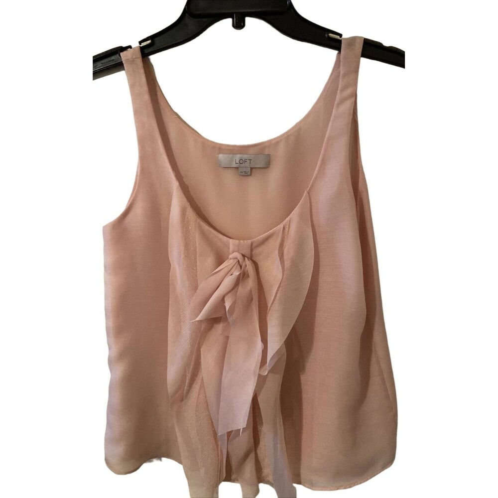 Loft Ruffle Blouse Tie Front Sleeveless Crop Tulle Tank Blush Soft Pink Size XS